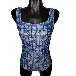 Speedo Blue And White Patterned Square Neck Swimsuit Size 12